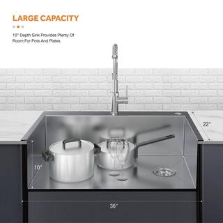 Glacier Bay Professional 36 in. All in One Drop-In 16G Stainless Steel 2-Hole Single Bowl Kitchen Sink with Spring Neck Faucet FSDZ3622A1SA1