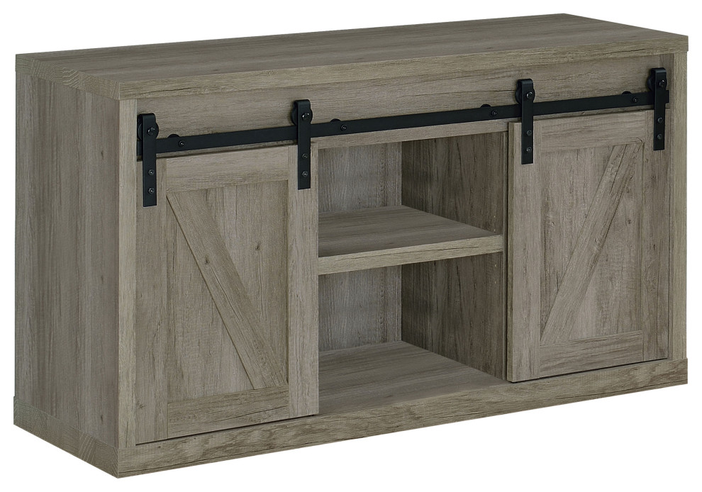 Brockton 48 quot3 shelf Sliding Doors TV Console Grey Driftwood   Modern   Entertainment Centers And Tv Stands   by Modon  Houzz