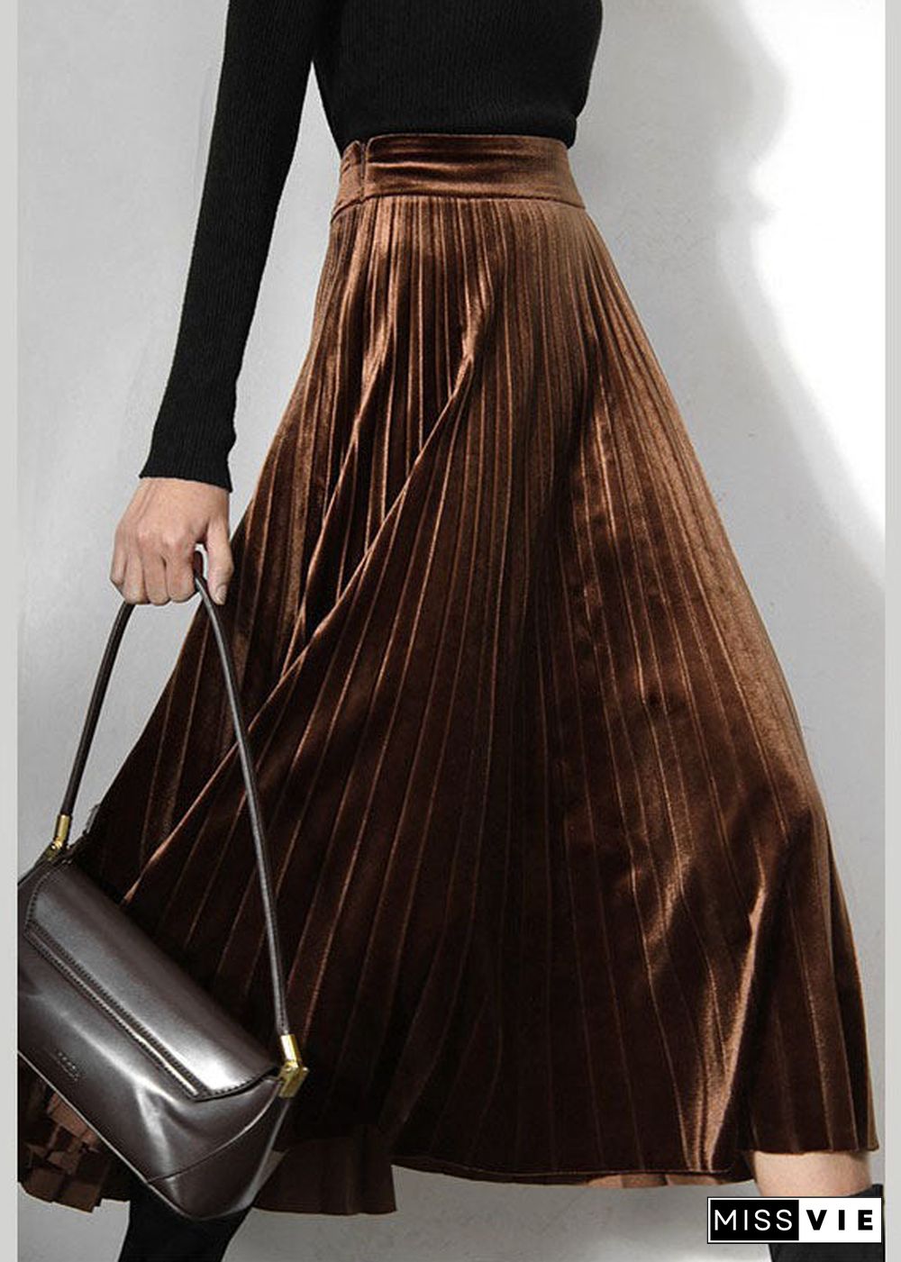 Classy Chocolate Velour pleated Skirt Spring