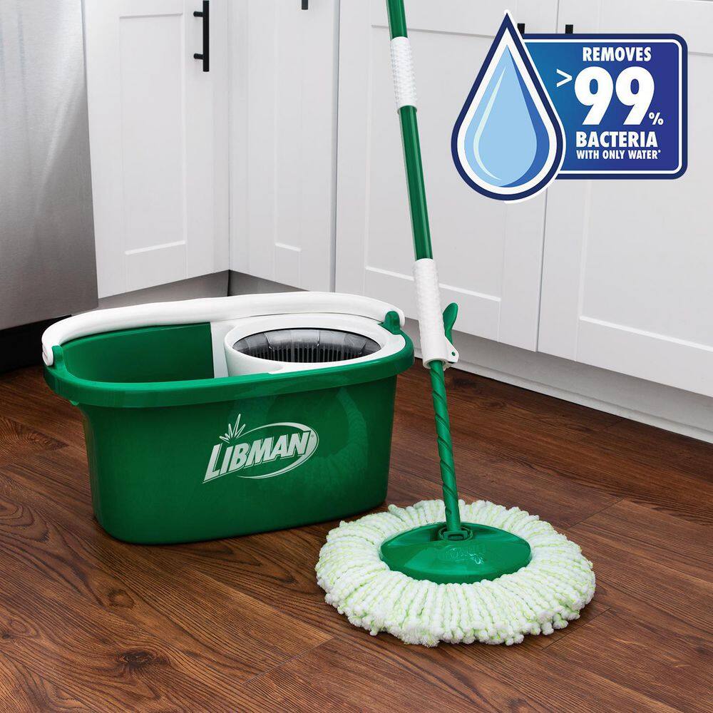 Libman Microfiber Tornado Wet Spin Mop and Bucket Floor Cleaning System with 8 Refills 1605