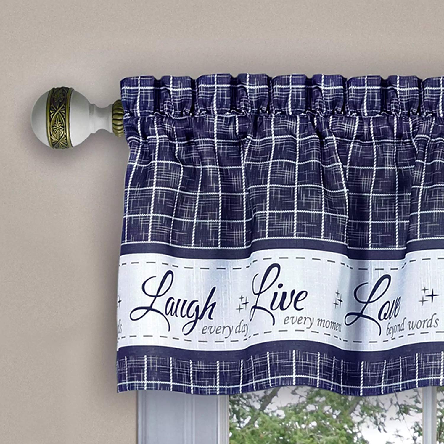 PowerSellerUSA Live, Laugh, Love 3-Piece Kitchen Curtains and Valance Set, High Quality Buffalo Plaid Curtains, Gingham Tier Pair and Valance, Stunning Farmhouse Kitchen Decor