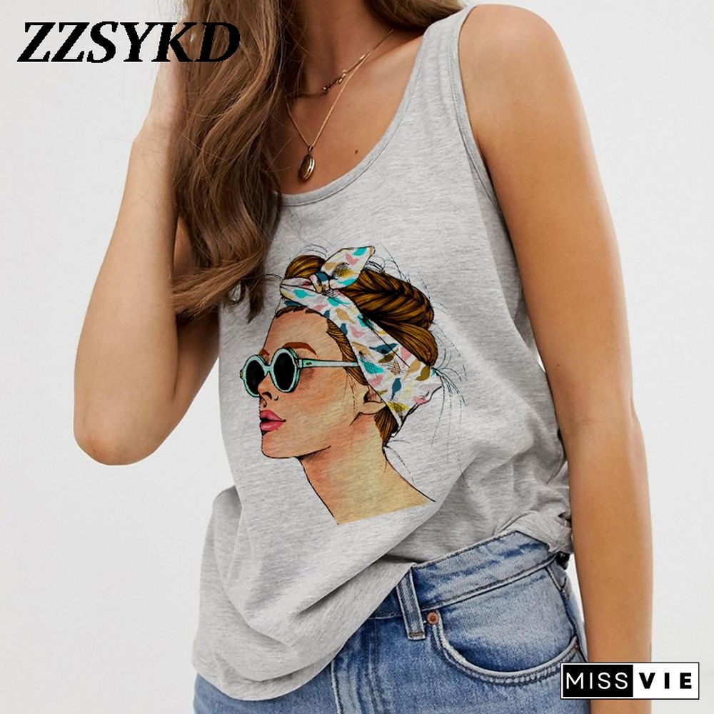 Plus Size Summer Women Fashion Vest Tank Tops Sexy Camisole Fashion Print Lady Casual Loose Sleeveless 90S Female T Shirt