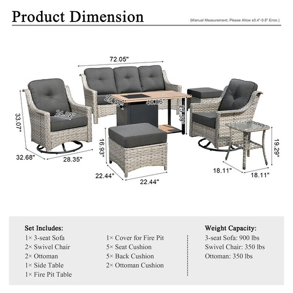 XIZZI Outdoor Patio Furniture 7Piece Conversation Sofa Set with Fire Pit