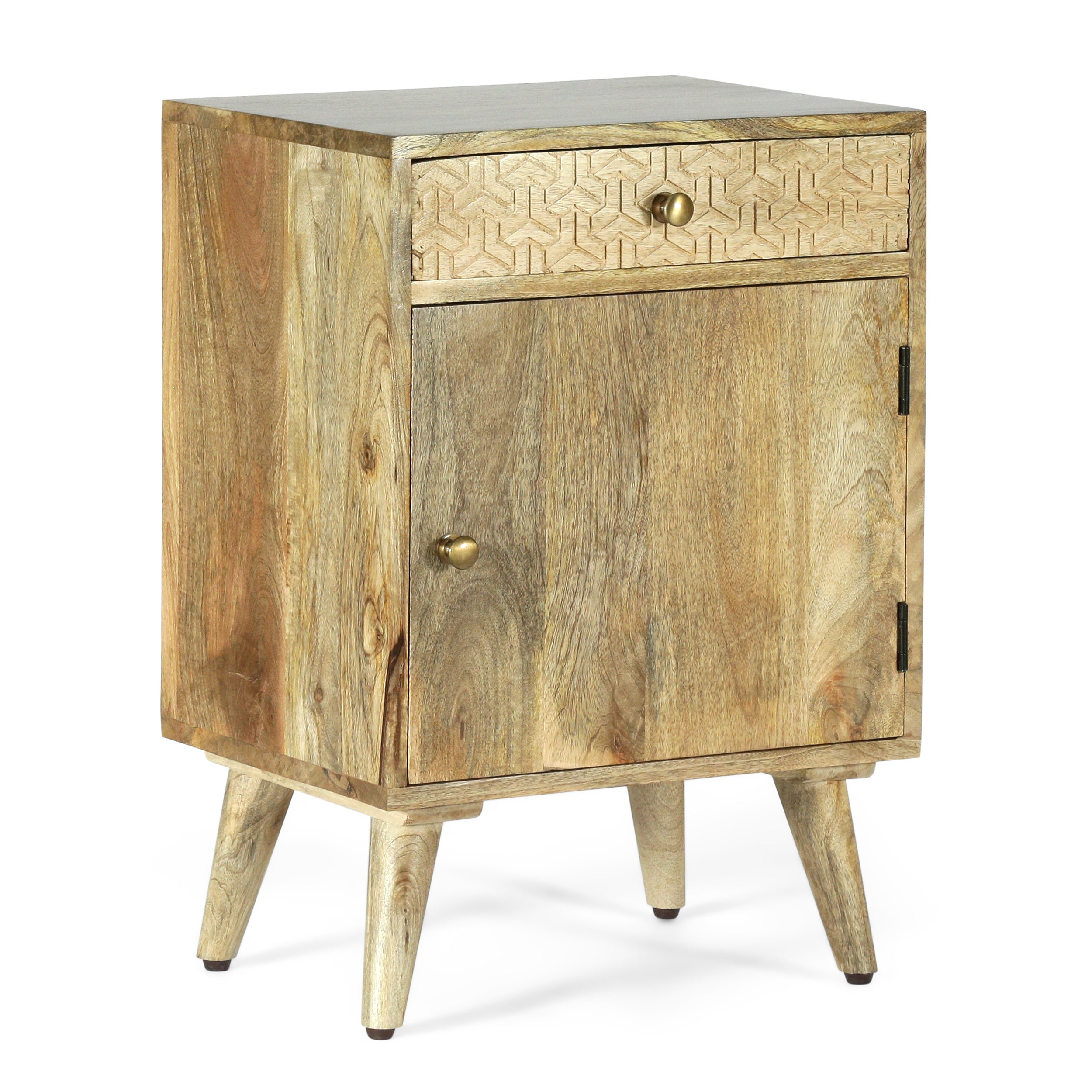 Stowe Boho Handcrafted Mango Wood Nightstand with Storage, Natural