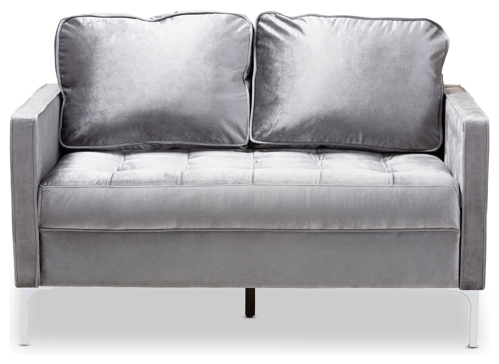 Amir Gray Velvet Fabric 2 Seater Loveseat   Contemporary   Loveseats   by Baxton Studio  Houzz