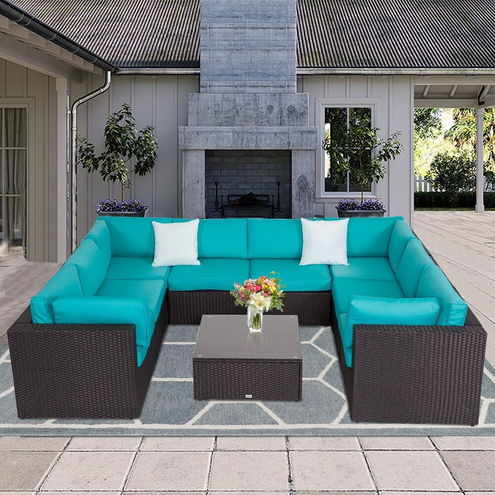 Kinbor Patio Sectional Sofa  weather Rattan Chat Set