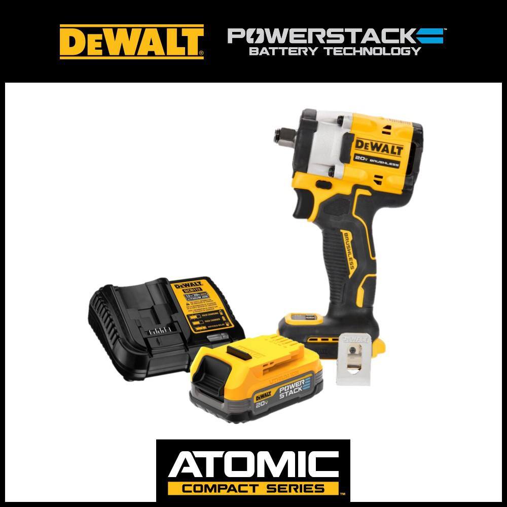 DW 20V Cordless 12 in. Impact Wrench and 20V MAX POWERSTACK Compact Battery Starter Kit DCF921BWP034C