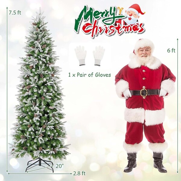 6/7.5/9 FT PreLit Pencil Christmas Tree Snow Flocked Artificial Tree