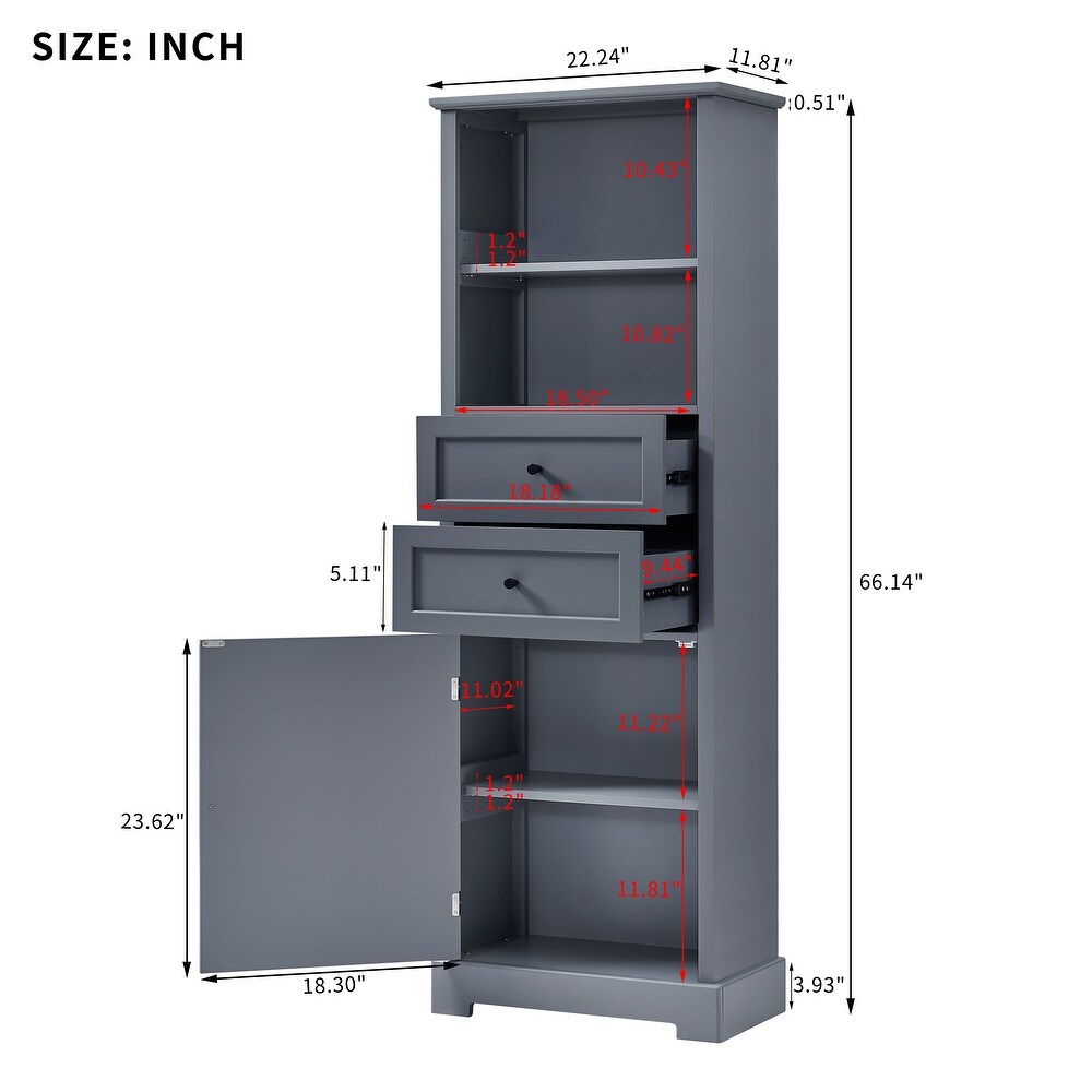 Bathroom Storage Cabinet with Adjustable Shelves  Narrow Tall Freestanding Cabinet for Living Room Bedroom