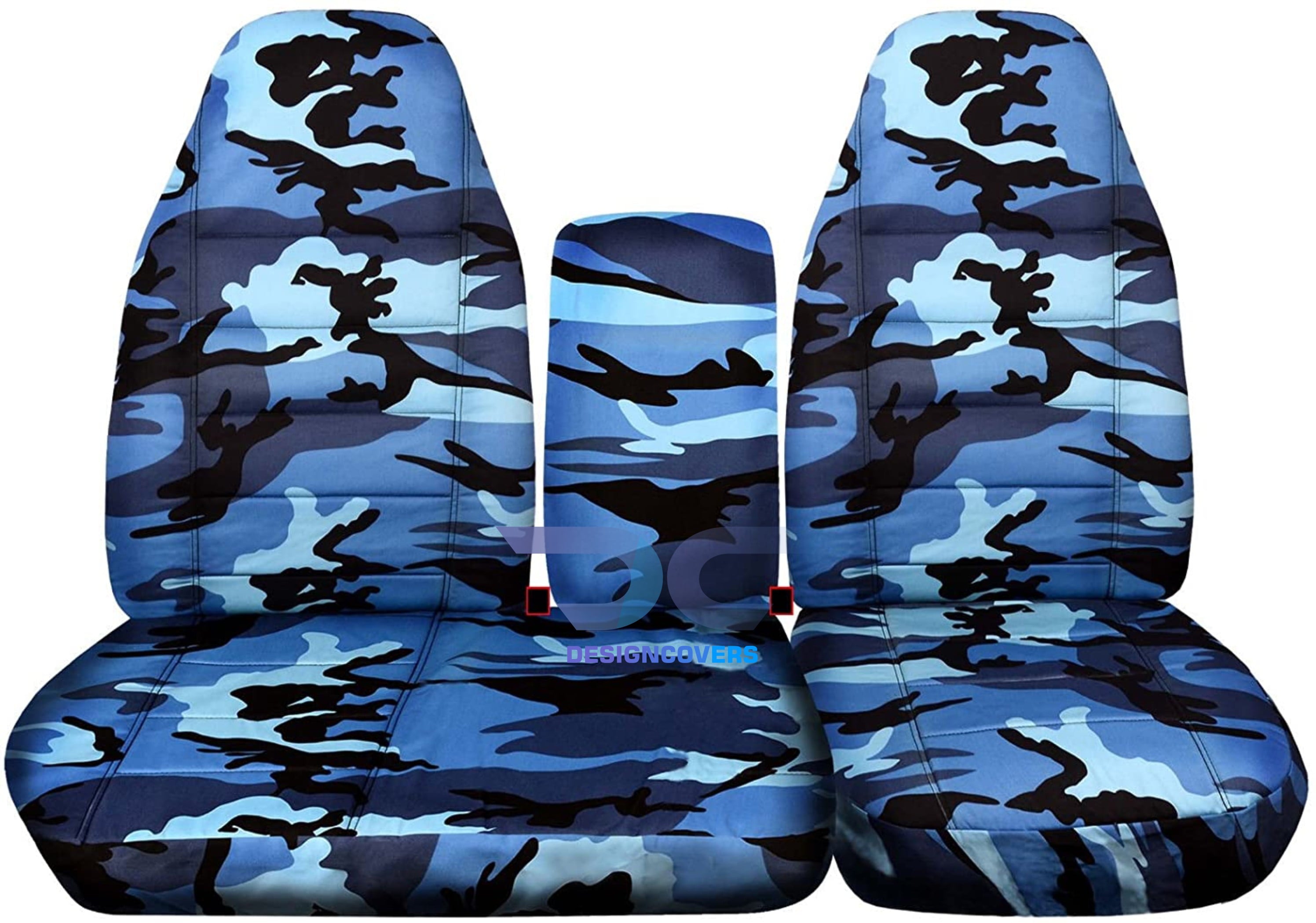 T91-Designcovers Compatible with 1997-2000 Ford F-150 Camouflage Truck Seat Covers (Front 40/60 Split Bench) with Molded Headrests，Opening Console:Blue Camo