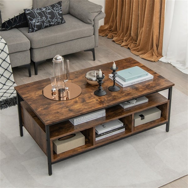 Heavy Duty Metal Frame 3 Tier Industrial Style Coffee Table