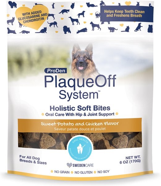 ProDen PlaqueOff System Holistic Oral Care with Hip and Joint Adult Dental Dog Treats， 6-oz bag， Count Varies