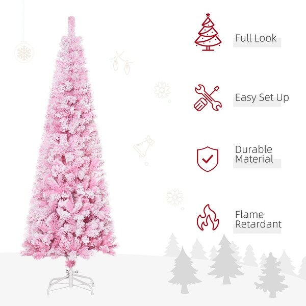 HOMCOM Artificial Colored Slim Flocked Christmas Tree with Stand