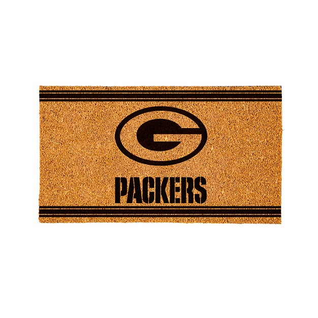 Evergreen Green Bay Packers Logo Turf Mat Brown 28 X 16 Inches Indoor Outdoor Doormat