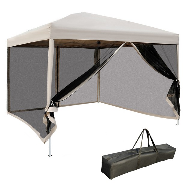 Outsunny 10 x27 X 10 x27 Pop Up Canopy Tent With Breathable Mesh Sidewalls Easy Height Adjustable Easy Transport Carrying Bag For Backyard Garden Patio