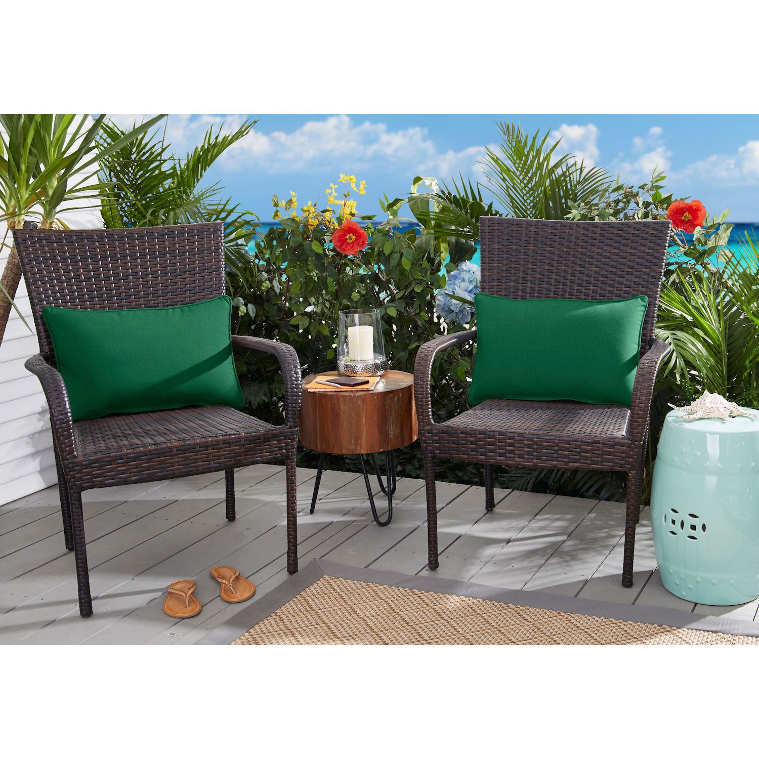 Set of 2 Green Sunbrella Canvas Outdoor Pillow  20