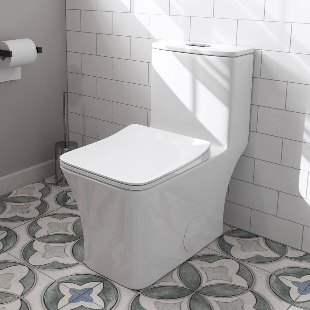 HOROW 1-piece 0.81.28 GPF Dual Flush Square Toilet in White with Seat Included HR-0413