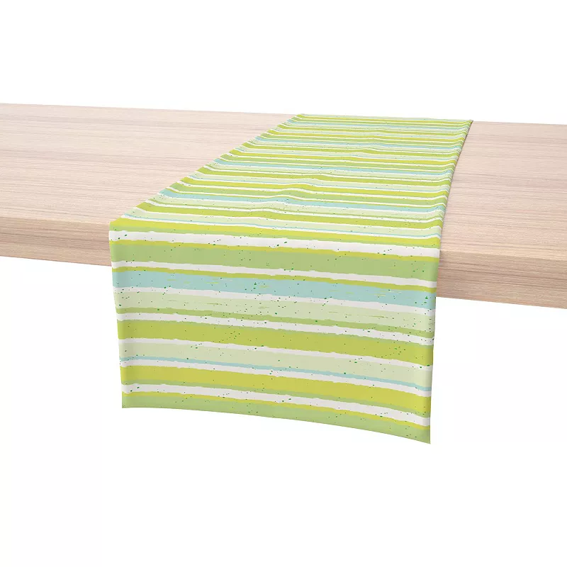 Table Runner， 100% Cotton， 16x90， Green Stripes and Ink Splatter