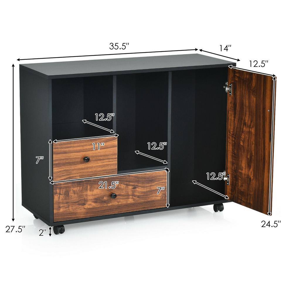 FORCLOVER Brown and Black Lateral Removable Filing Cabinet Printer Stand with 2-Drawers and 3-Shelves W320-H66H