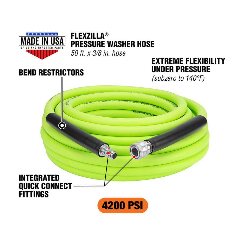 Flexzilla 38 in x 50 ft 4200 PSI Pressure Washer Hose with QuickConnect Fittings