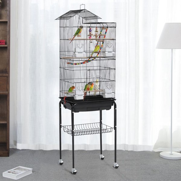 Yaheetech Rolling Metal Detachable Stand Bird Cage， Black