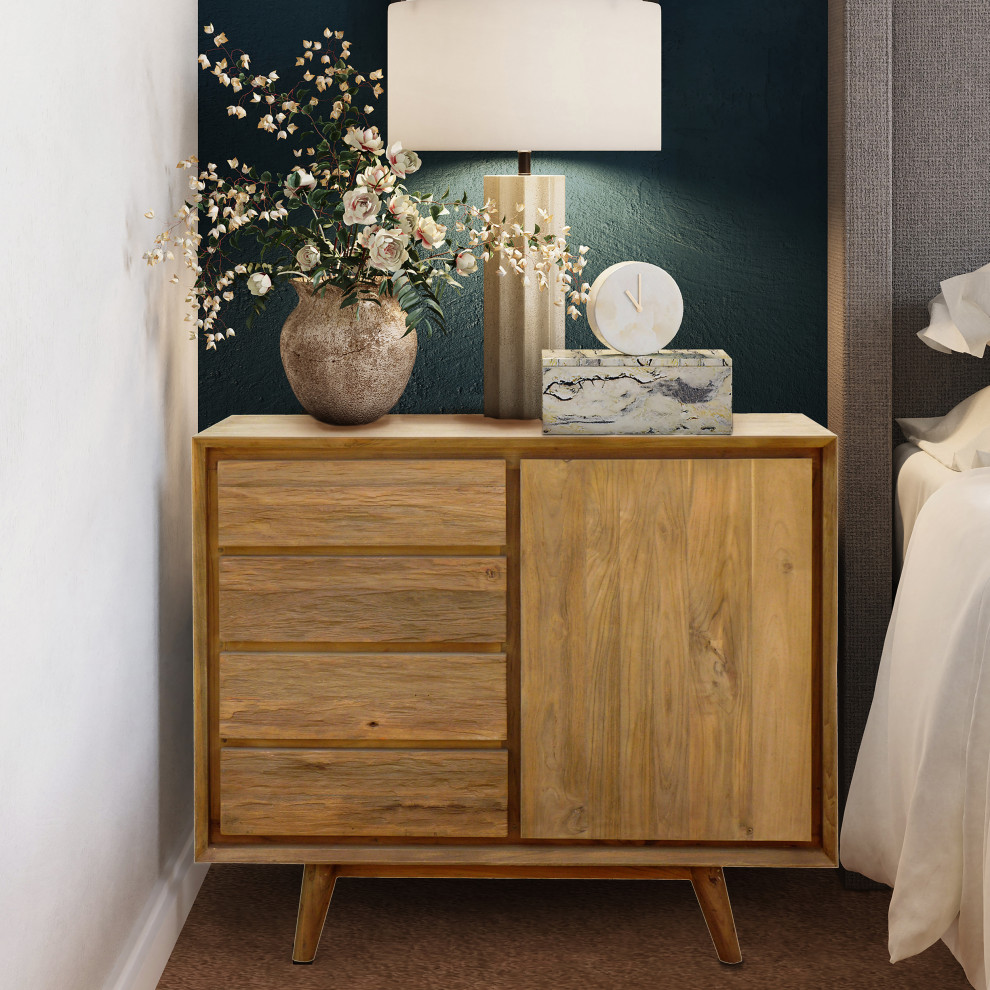 Recycled Teak Wood Retro Chest With 1 Door  4 Drawers   Midcentury   Accent Chests And Cabinets   by Chic Teak  Houzz