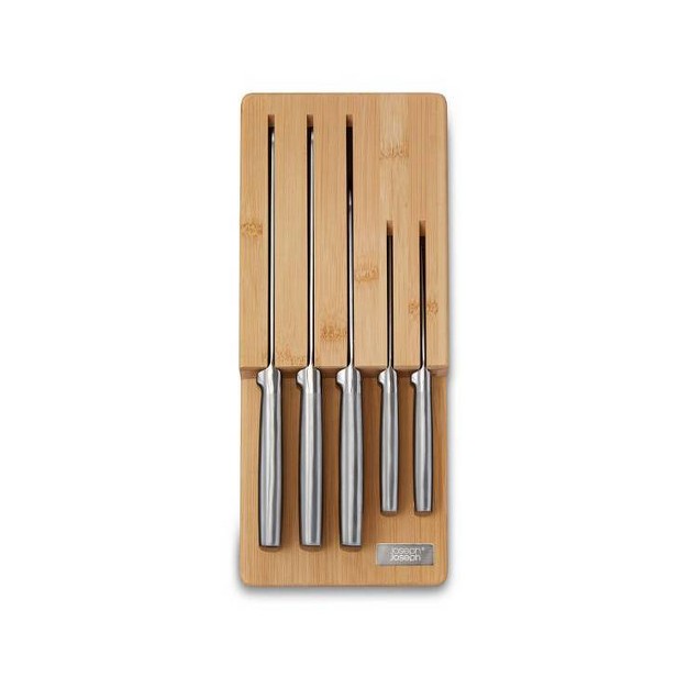 Joseph Joseph 5pc Elevate Steel Block Knife Set With In drawer Bamboo Storage Tray Natural Wood