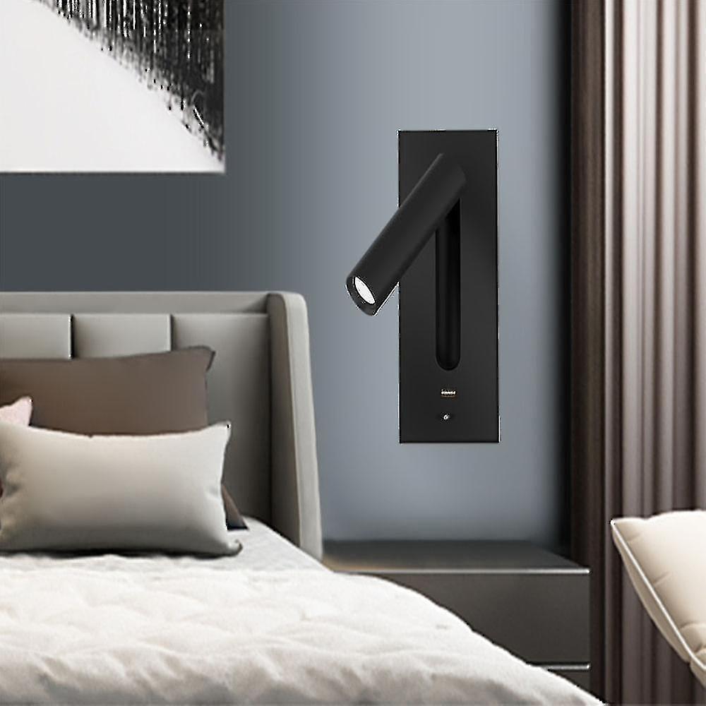 Black 3w Simple Bedroom Room Embedded Bedside Led Wall Lamp (warm Light)