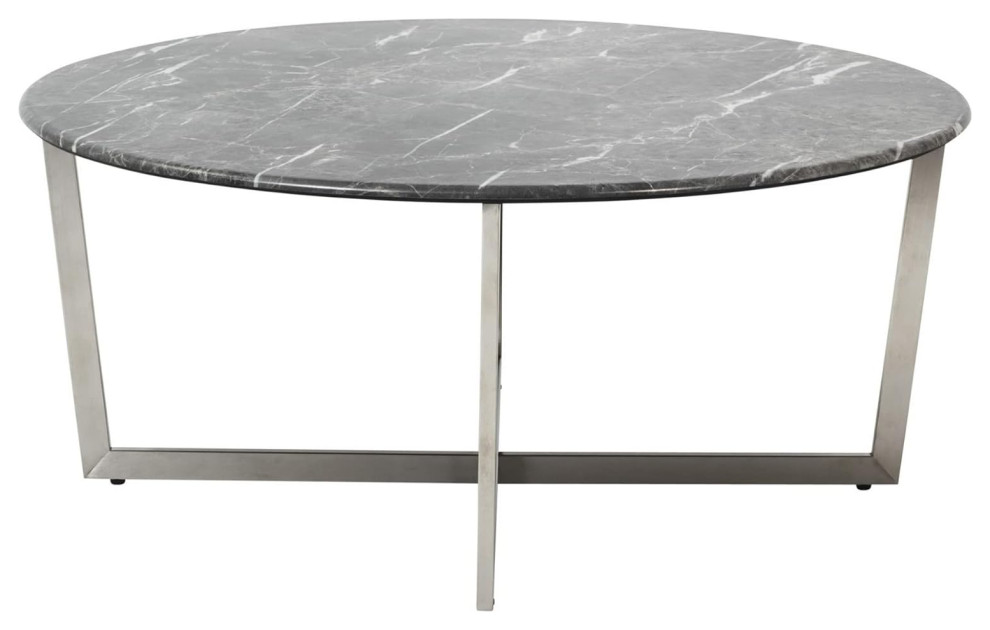 Contemporary Coffee Table  Brushed Stainless Steel Base  ampBlack Faux Marble Top   Contemporary   Coffee Tables   by Decor Love  Houzz