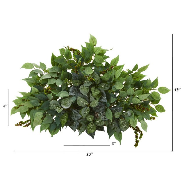 Nearly Natural 20-in Mixed Ficus And Fittonia Artificial Ledge Plant