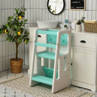 Costway Kids Kitchen Step Stool with Double Safety Rails Toddler Learning Stool Green HY10011GN