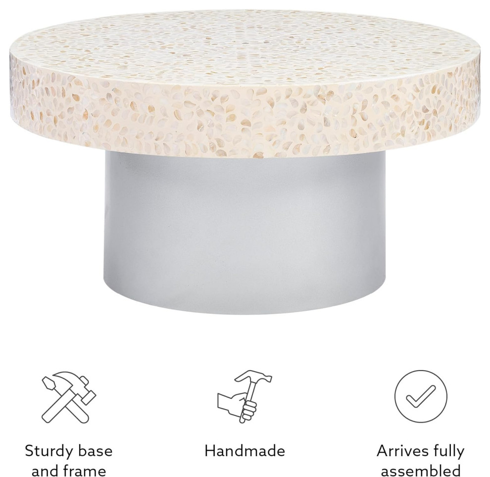 Modern Coffee Table  Drum Base With Round Geometric Accented Top  Ivory/Grey   Modern   Coffee Tables   by Decor Love  Houzz