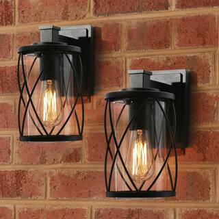 Uolfin Farmhouse Outdoor Porch Wall Light 1-Light Craftsman Black Patio Wall Lantern Sconce with Clear Glass Shade (2-Packs) 62897ZJ22I3256D