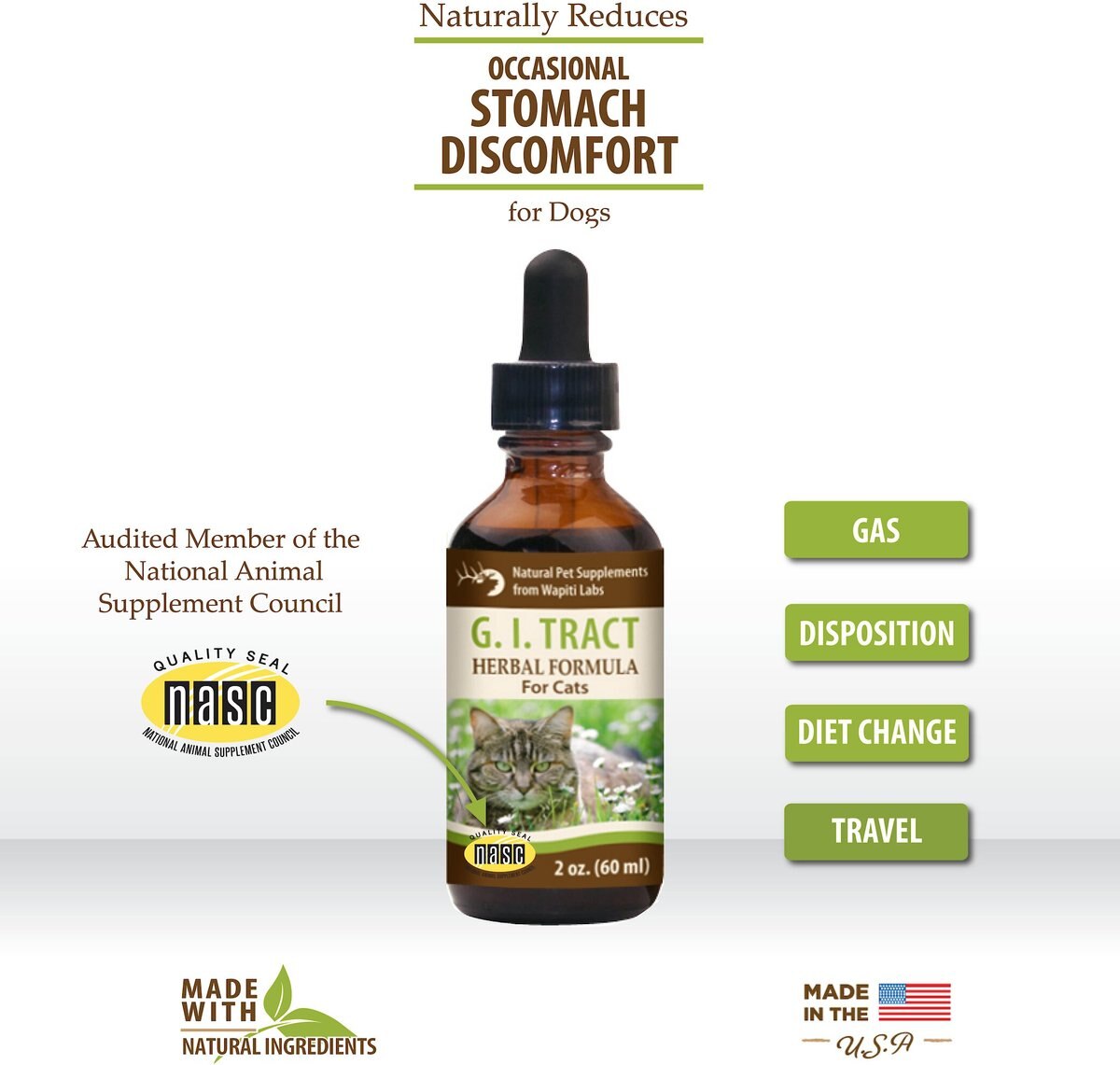 Wapiti Labs G.I. Tract Homeopathic Medicine for Digestive Issues for Cats