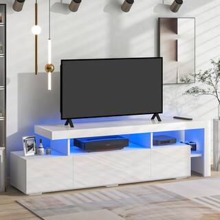 Clihome Modern Style White TV Stand Cabinet Fits TV's up to 70 in. with DVD Shelf and 16-colored LED Lights CL-OT209WH