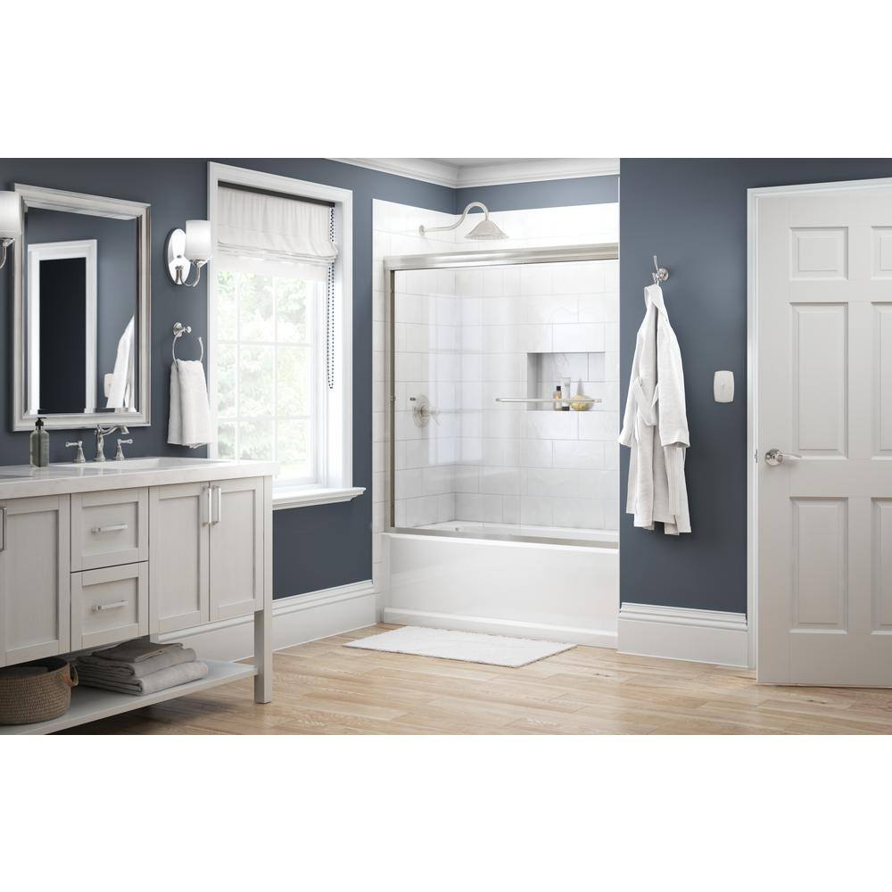 Delta Simplicity 60 in. x 58-18 in. Semi-Frameless Traditional Sliding Bathtub Door in Nickel with Clear Glass 2435517