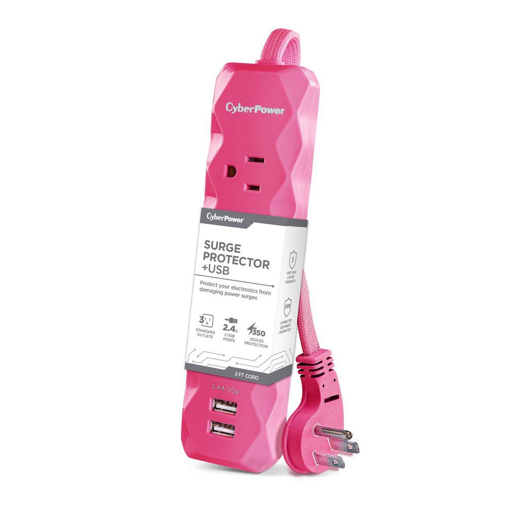 CyberPower 3 ft. 3-Outlet 2-USB 280J Surge Protector P303UPK