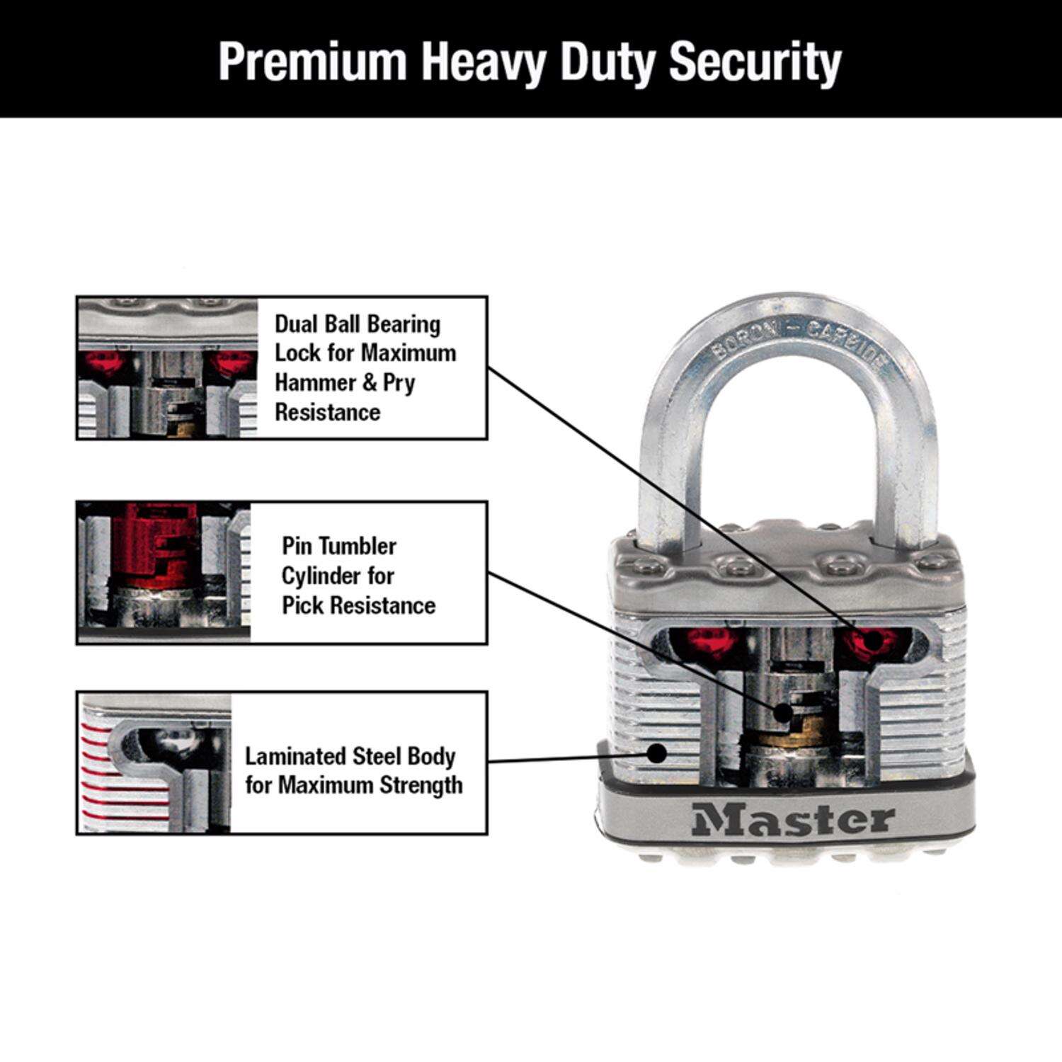 Master Lock 3-3/32 in. H X 1-13/64 in. W X 2 in. L Steel Ball Bearing Locking Padlock Keyed Alike