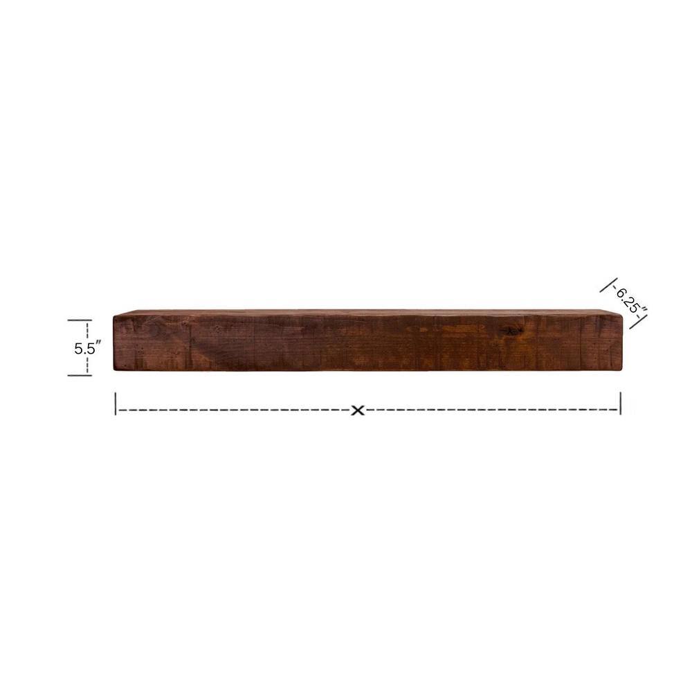 Dogberry Collections 36 in. W x 5.5 in. H x 6.25 in. D Mahogany Rustic Fireplace Cap-Shelf Mantel m-rust-3662-mhog-none