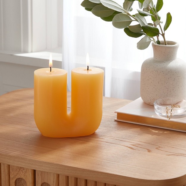 2 wick Shaped Pillar Candle U Orange