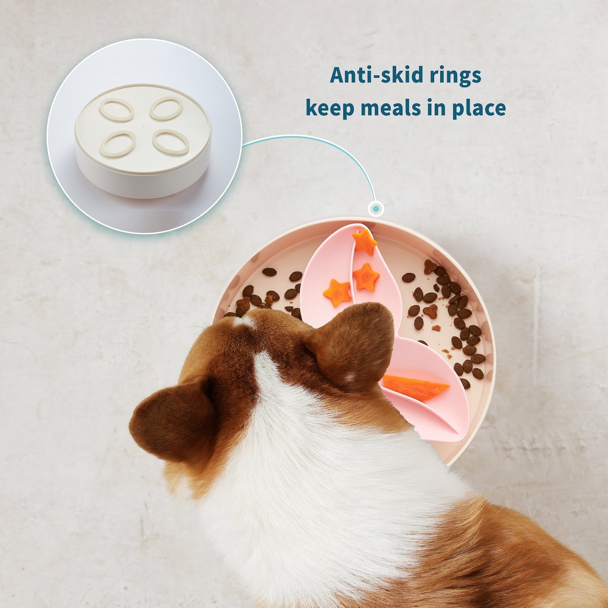 Pet Dream House SPIN Easy Level Bougainvillea Non-Skid Plastic Interactive Slow Feeder Dog Bowl