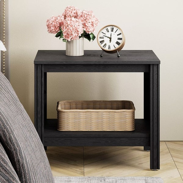 Classic End Table Nightstand， Side Table with Storage Shelf (Set of 2)