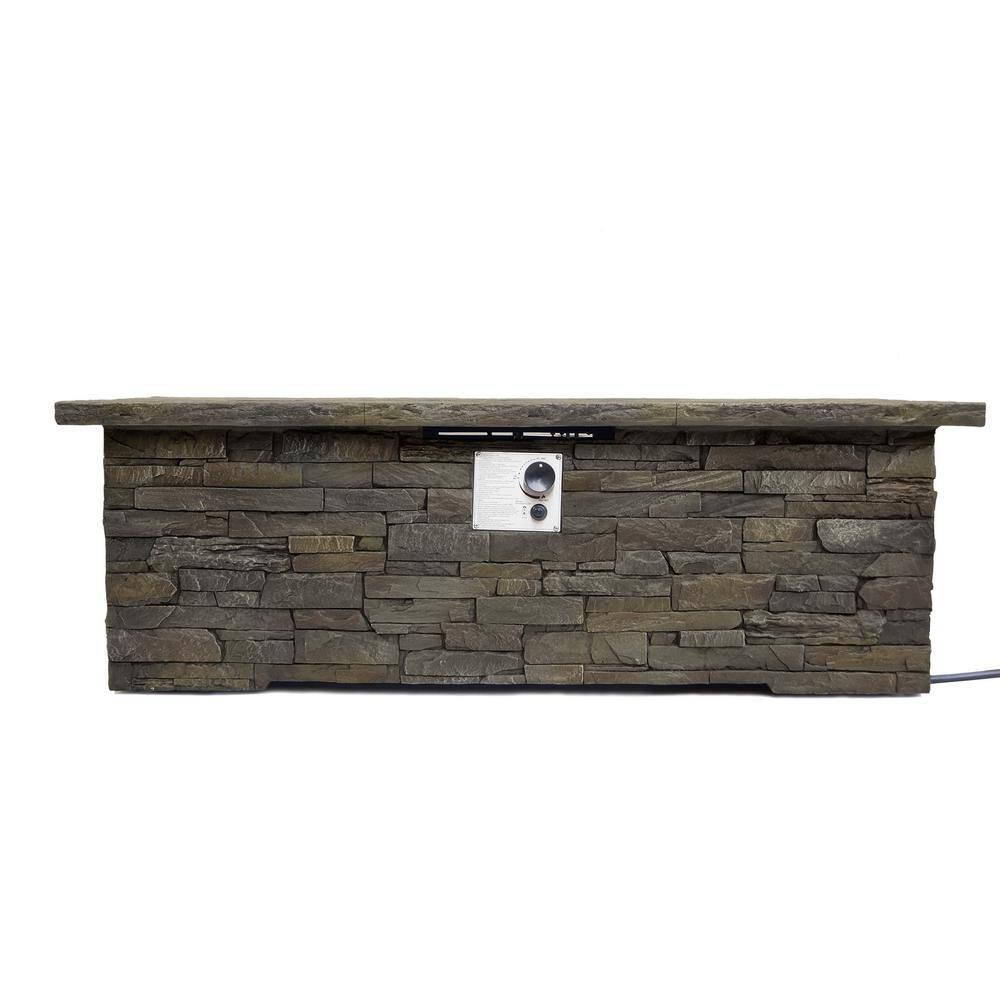 Noble House Deacon 56 in. x 18.75 in. Rectangular Concrete Propane Fire Pit in Natural Stone 53153