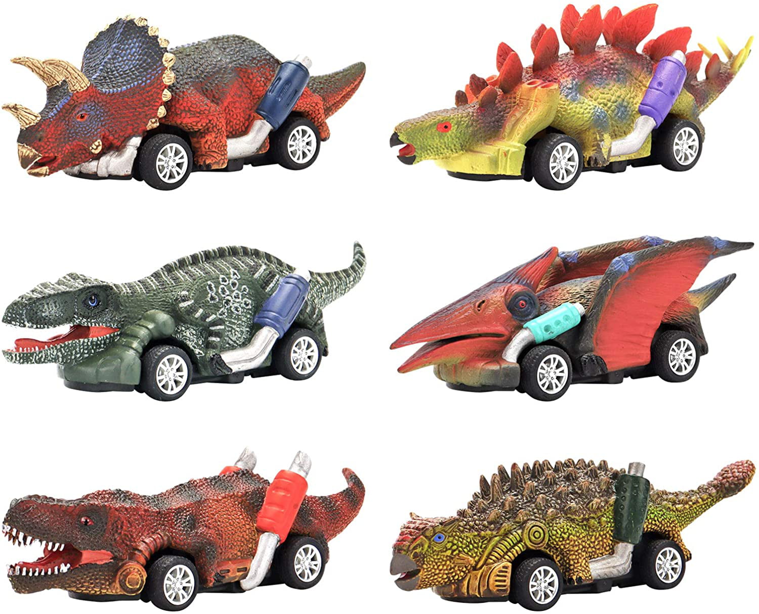 Jeexi Dinosaur Toy Pull Back Cars， 6 Pack Dino Toys for 3 Year Old Boys and Toddlers， Boy Toys Age 3，4，5 and Up， Pull Back Toy Cars， Dinosaur Games with T-Rex