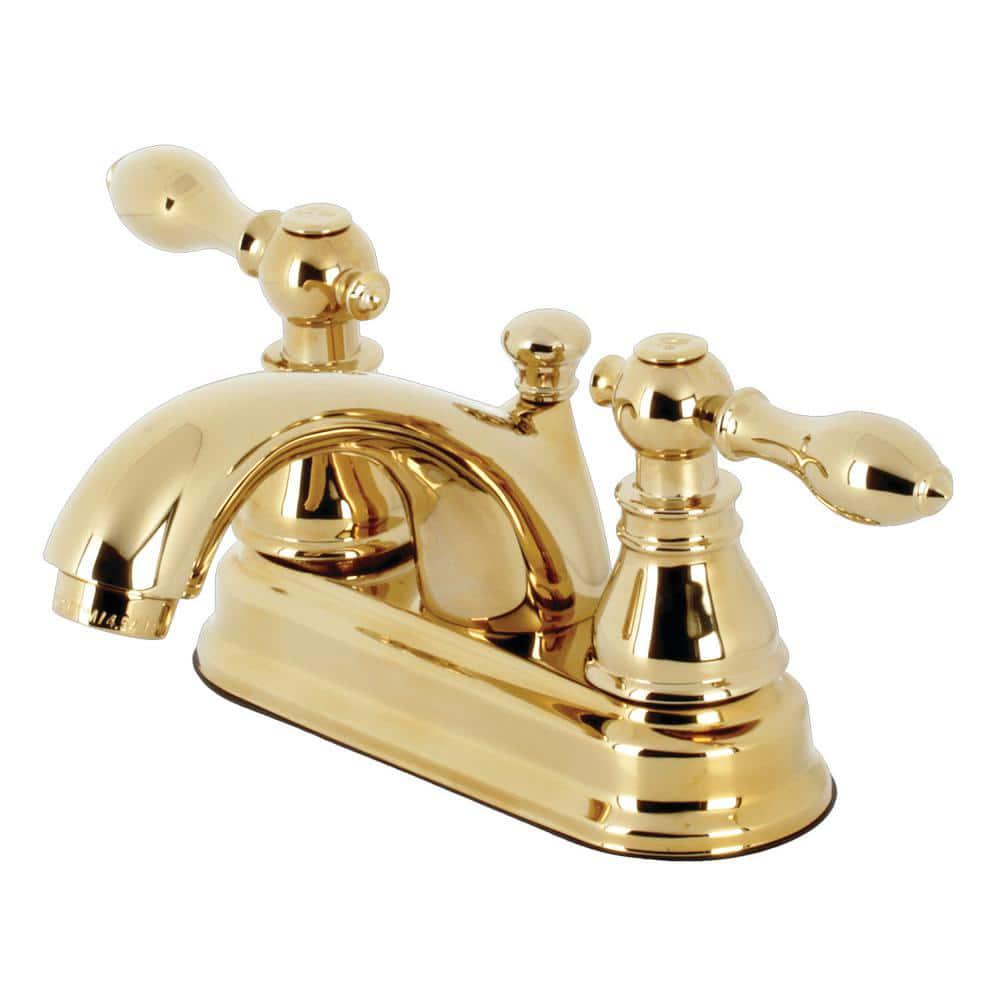 Kingston Brass American Classic 4 in Centerset Double Handle Bathroom Faucet in Polished Brass