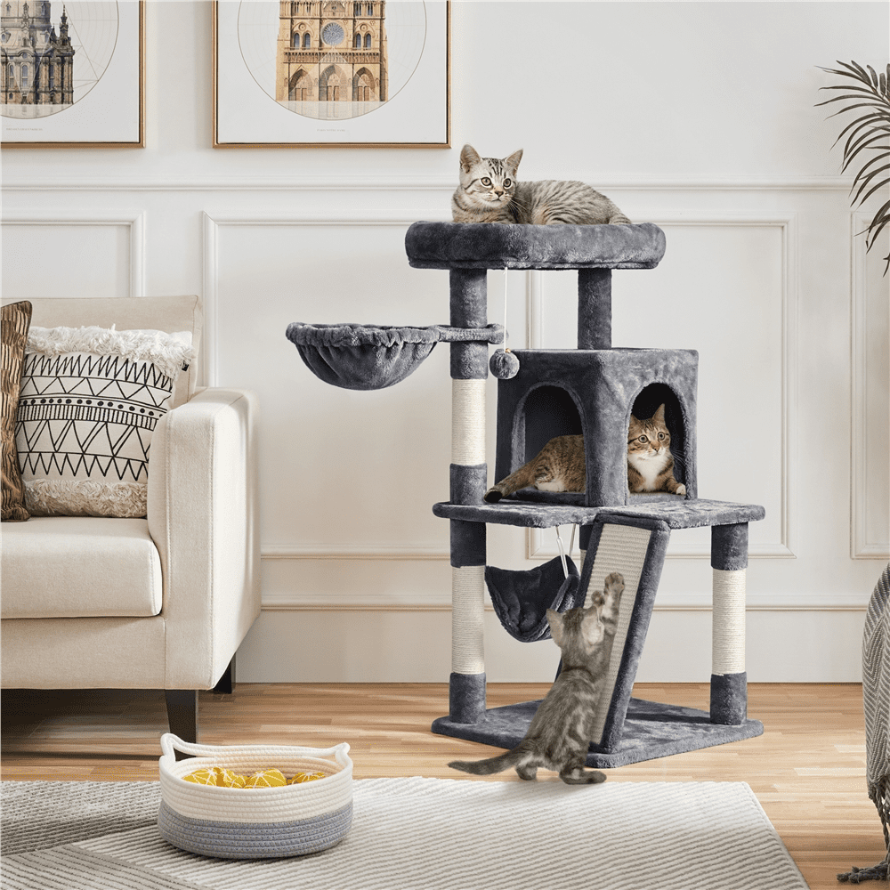 Topeakmart 40-in Cat Tree Tower Medium Cat House with Condo Perch Platform Basket， Dark Gray