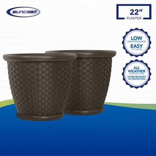 Suncast Sonora 22 in. Round Java Blow Molded Plastic Planter (2-Pack) P222105B92