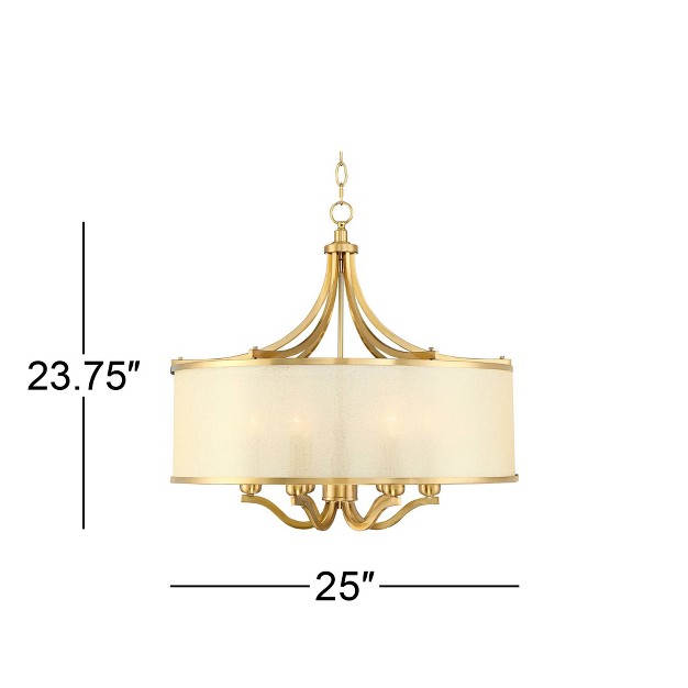 Wide Modern Clear Gold Organza Shade 6 light Fixture For Dining Room House Kitchen Island