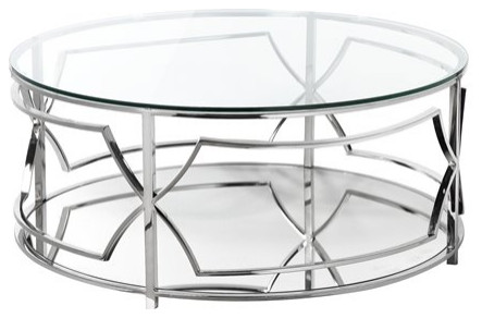 Pangea Home Edward Metal Round Coffee Table with Glass in Silver   Contemporary   Coffee Tables   by Homesquare  Houzz