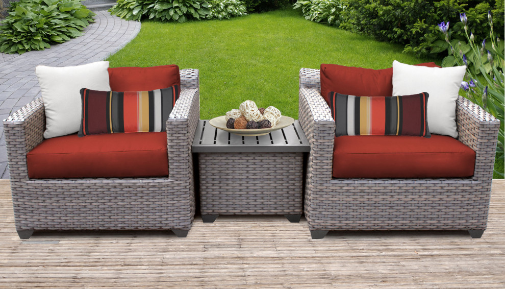 Florence 3 Piece Outdoor Wicker Patio Furniture Set 03a   Tropical   Outdoor Lounge Sets   by Design Furnishings  Houzz